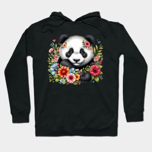 A panda decorated with beautiful colorful flowers. Hoodie